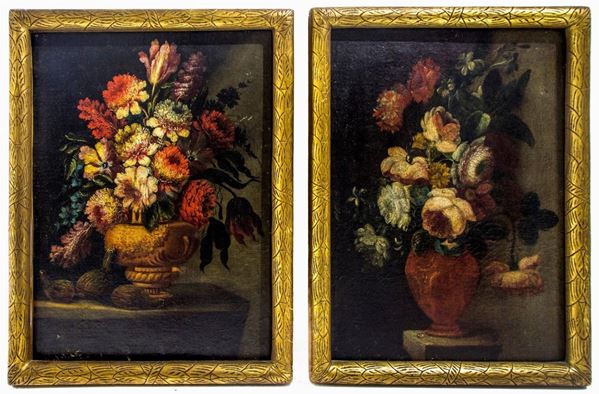 Flemish painter of the seventeenth century. Pair of Still life of flowers. 47,5x35,5, Oil paint on canvas