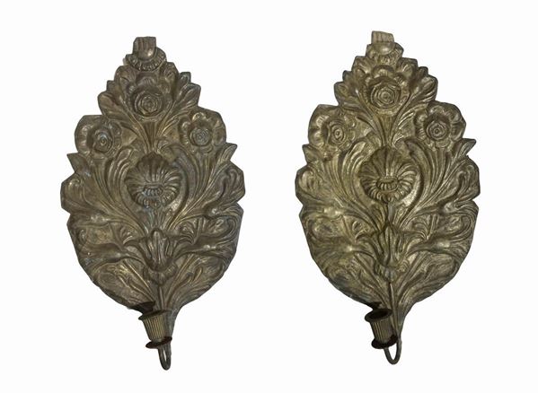Coppia di ventoline in ottone con portacendela