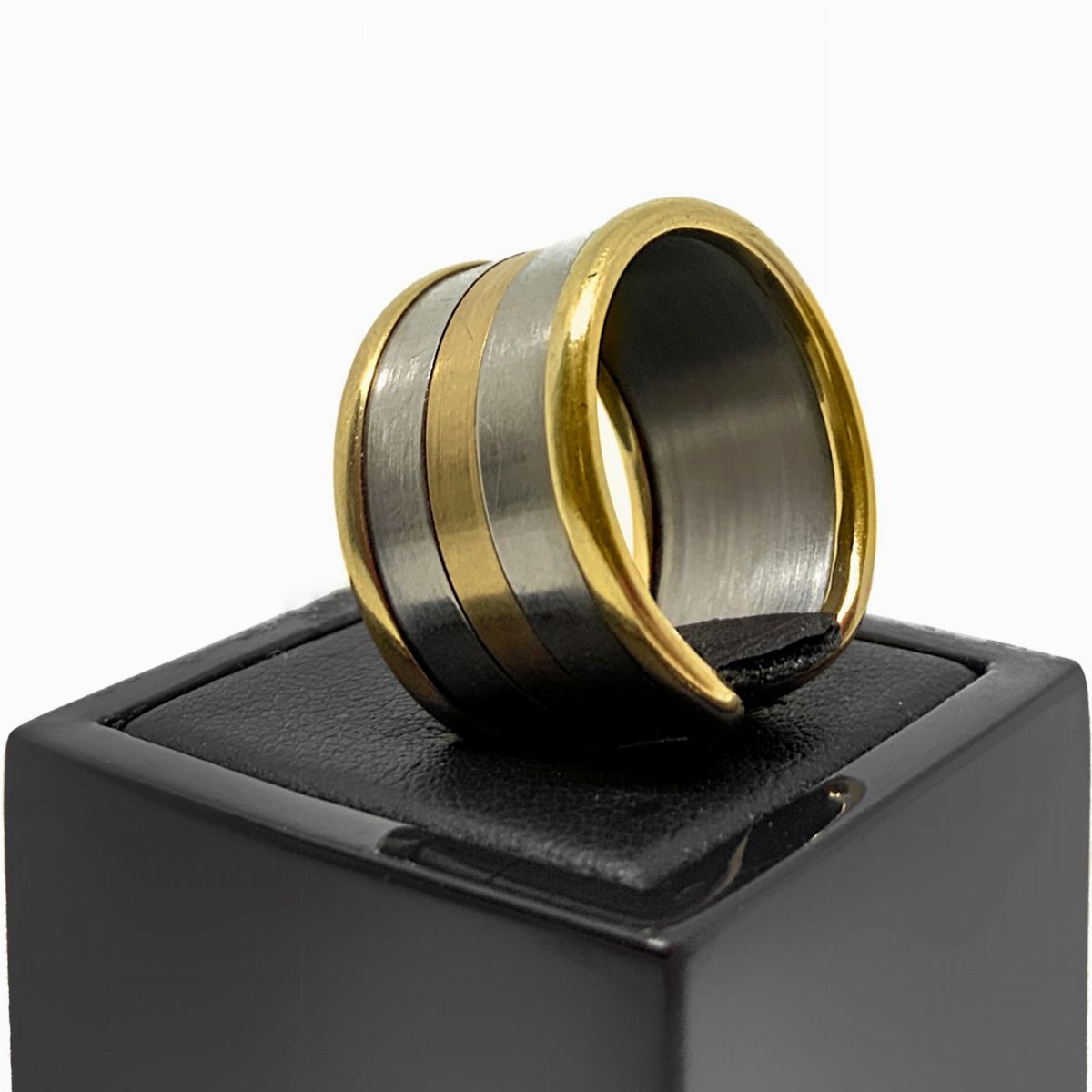 Anello a Fascia Larga in Oro Rosso e Bianco