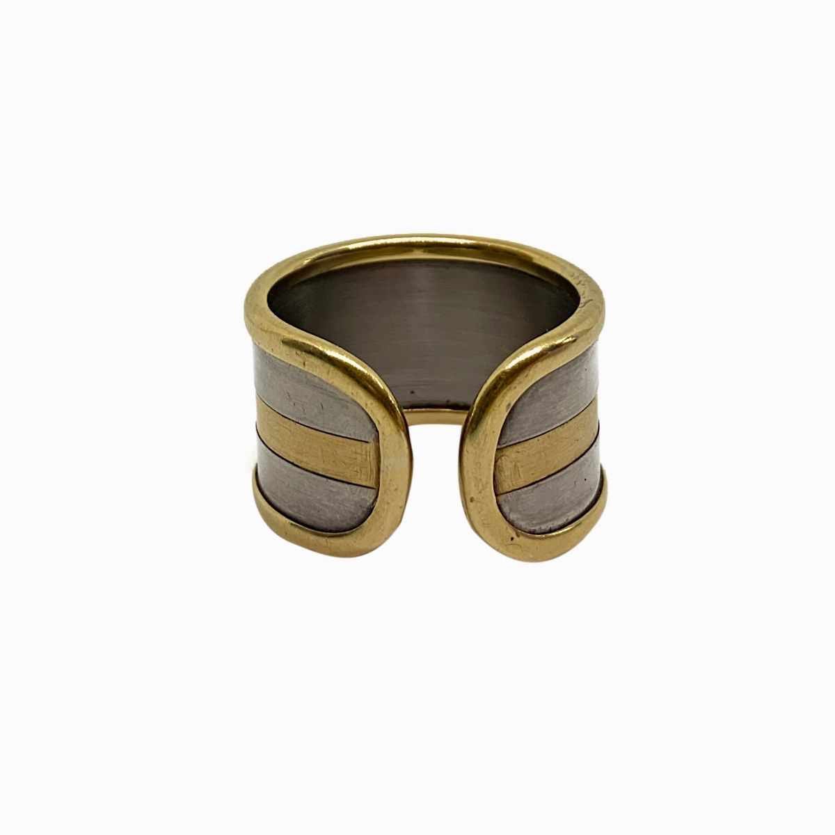 Anello a Fascia Larga in Oro Rosso e Bianco
