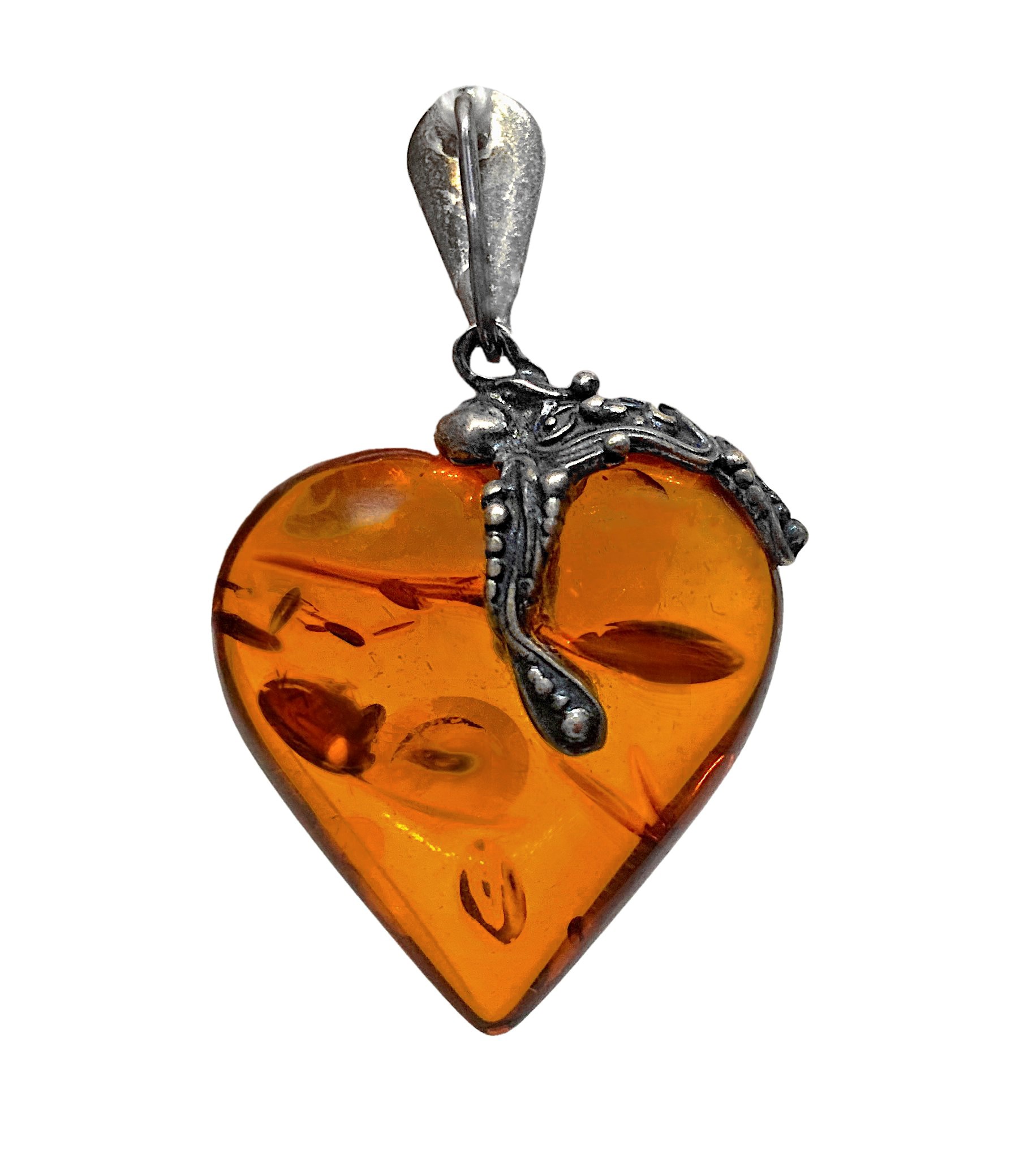 Pendentif in argento con ambra a cuore