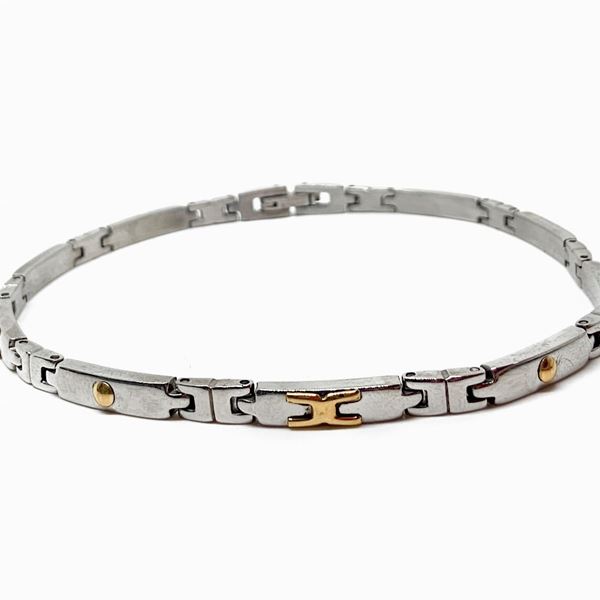 Silver bracelet with red gold inserts