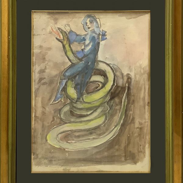 Mino Maccari - Mozart, composition with figure and animal
