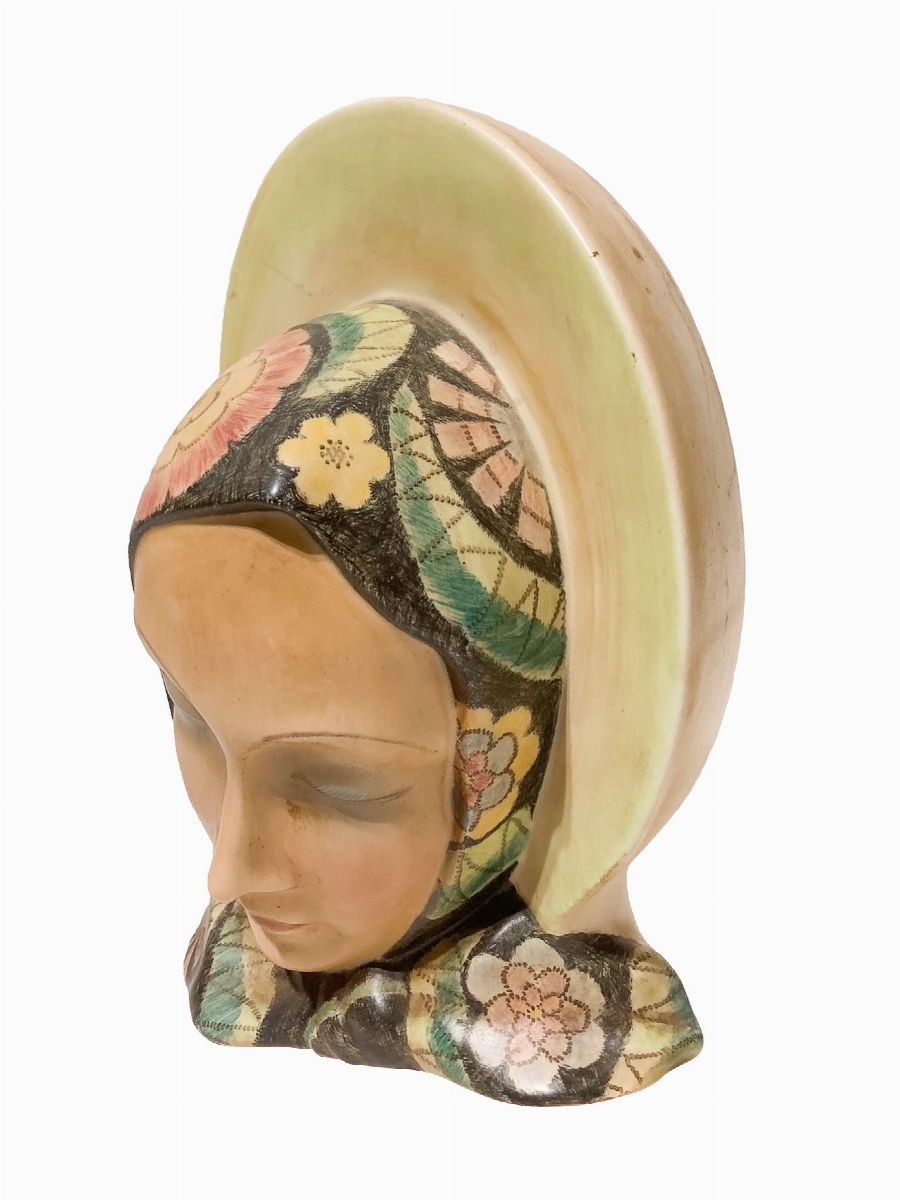 Igni Fornace Ceramiche Torino (1935 – 1945c.) - Mater Dulcis, Volto di Madonna in Maiolica Policr...