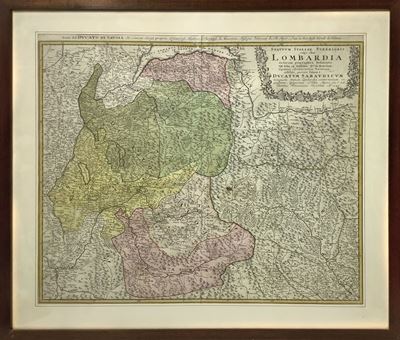 Homann, Lombardia Ducatum Sabaudicum (1721–1750 circa), incisione acquarellata