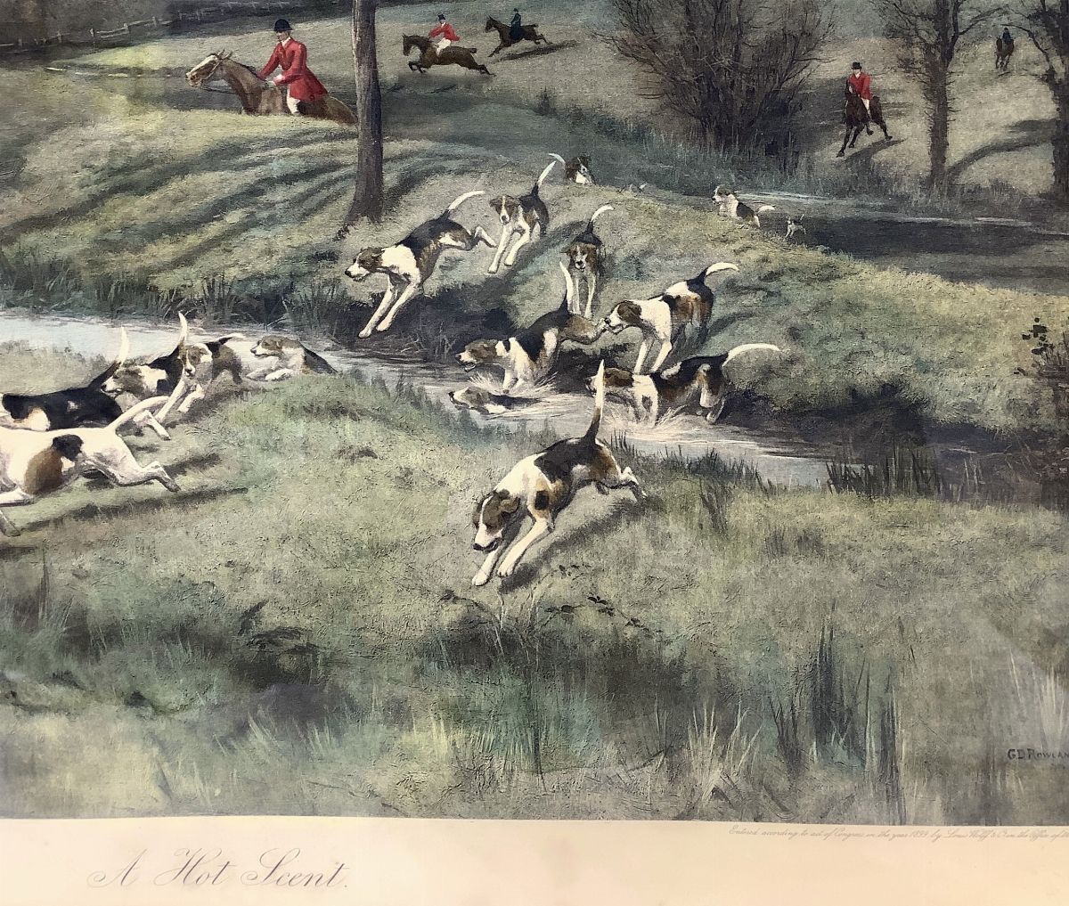 George Derville Rowlandson, A hot scent, scena di caccia alla volpe