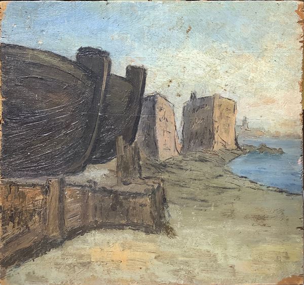 Coastline with dry boats