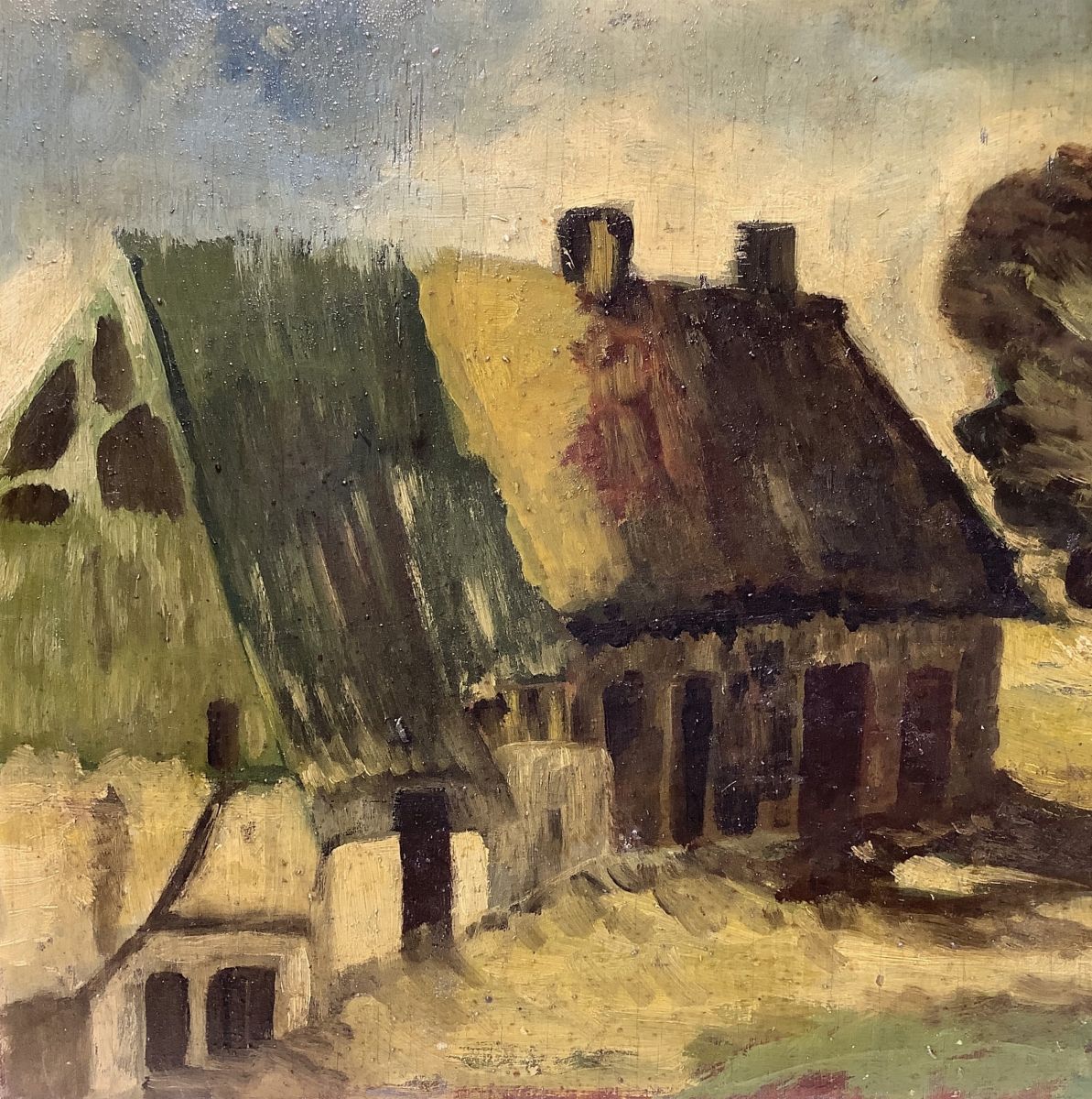 Paesaggio con casa e quercia