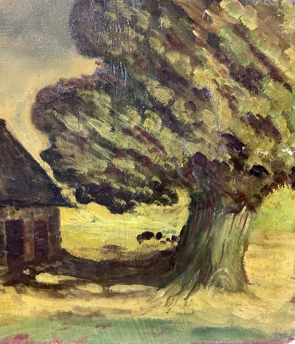 Paesaggio con casa e quercia