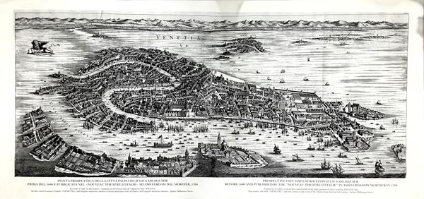 Engraving of Venice, Perspective plan of the city engraved by Julius Milhauer before 1680
