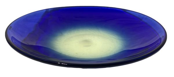 Grande centrotavola in vetro di Murano blu, firmato Barbini Murano.