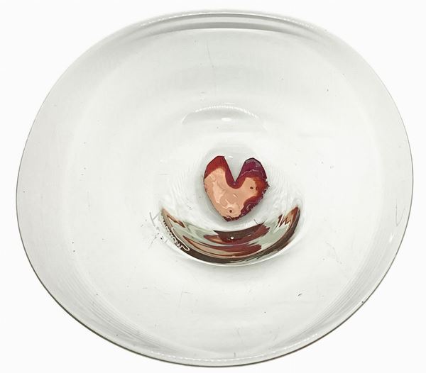 Small glass centerpiece with streaks in shades of pink, Ioan Tamaian