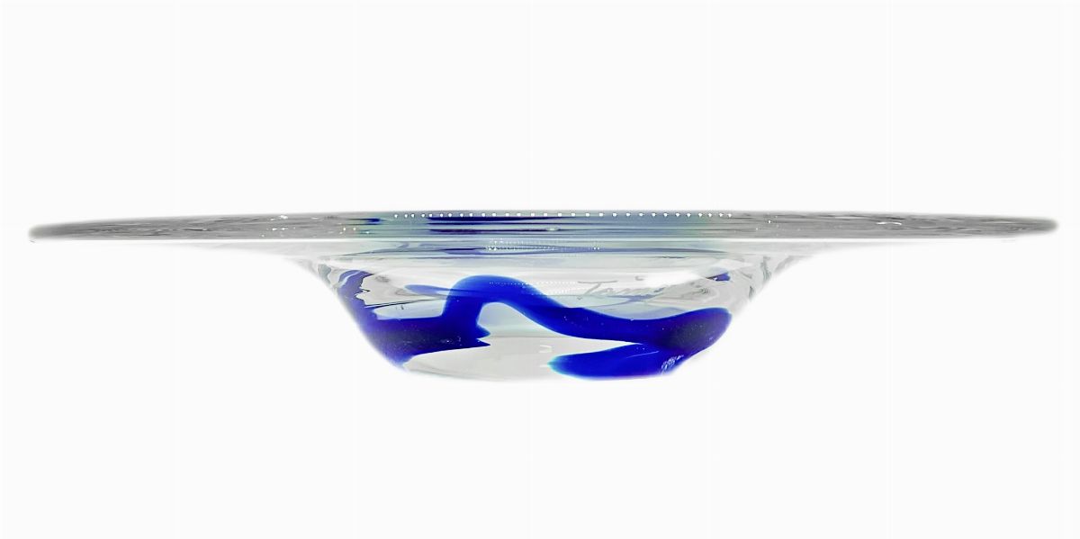 Piccolo Centrotavola in Vetro di Murano con Striature nei Toni del Blu, Ioan Tamaian