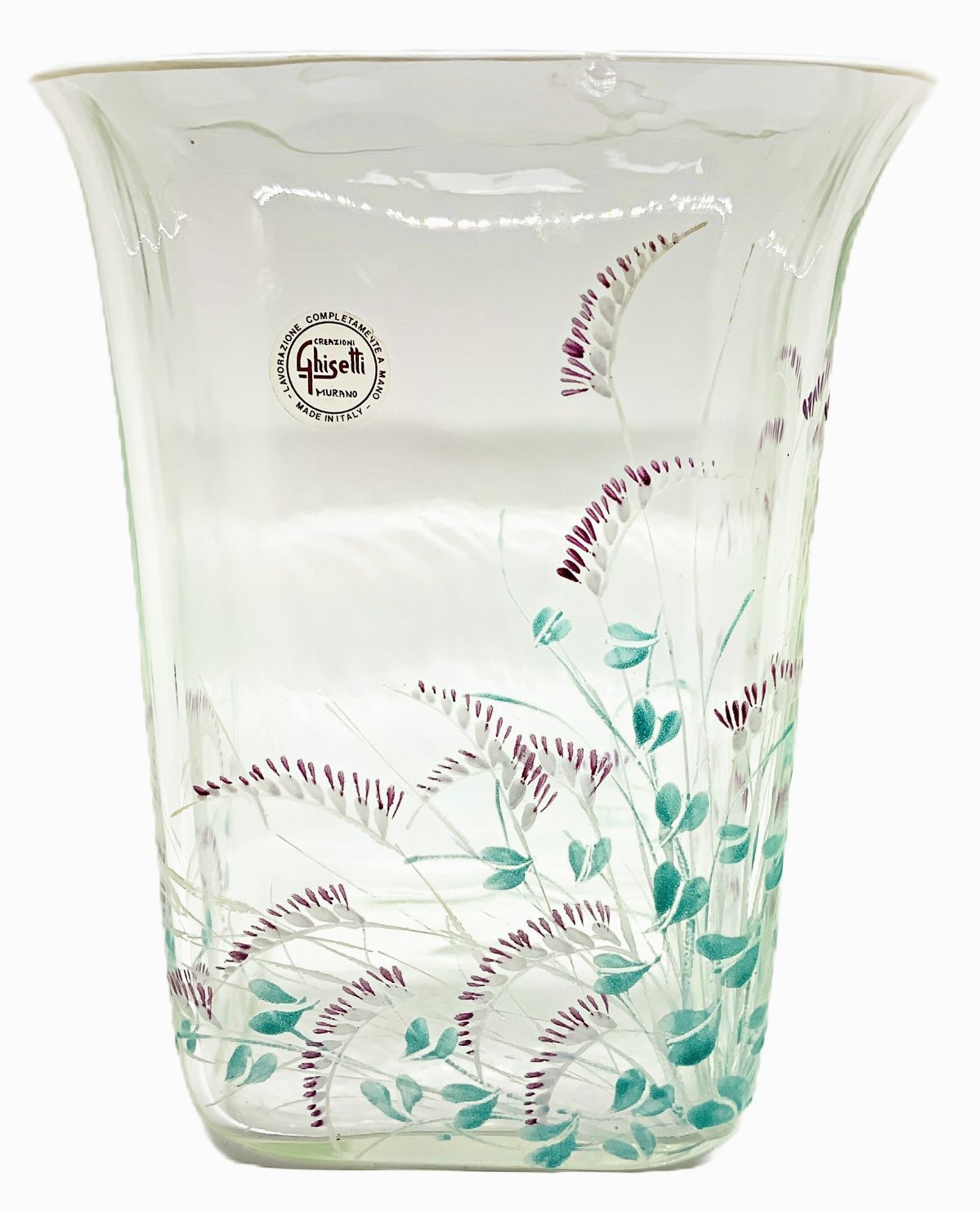 Ghisetti - Vaso in Vetro Trasparente di Forma Rettangolare con Decori Floreali