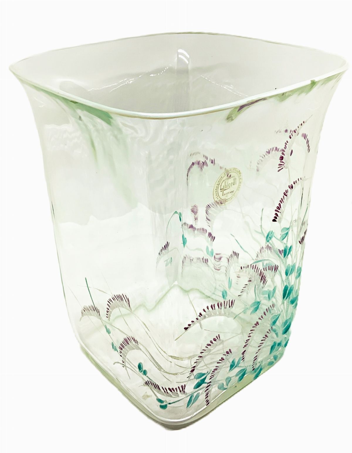 Ghisetti - Vaso in Vetro Trasparente di Forma Rettangolare con Decori Floreali