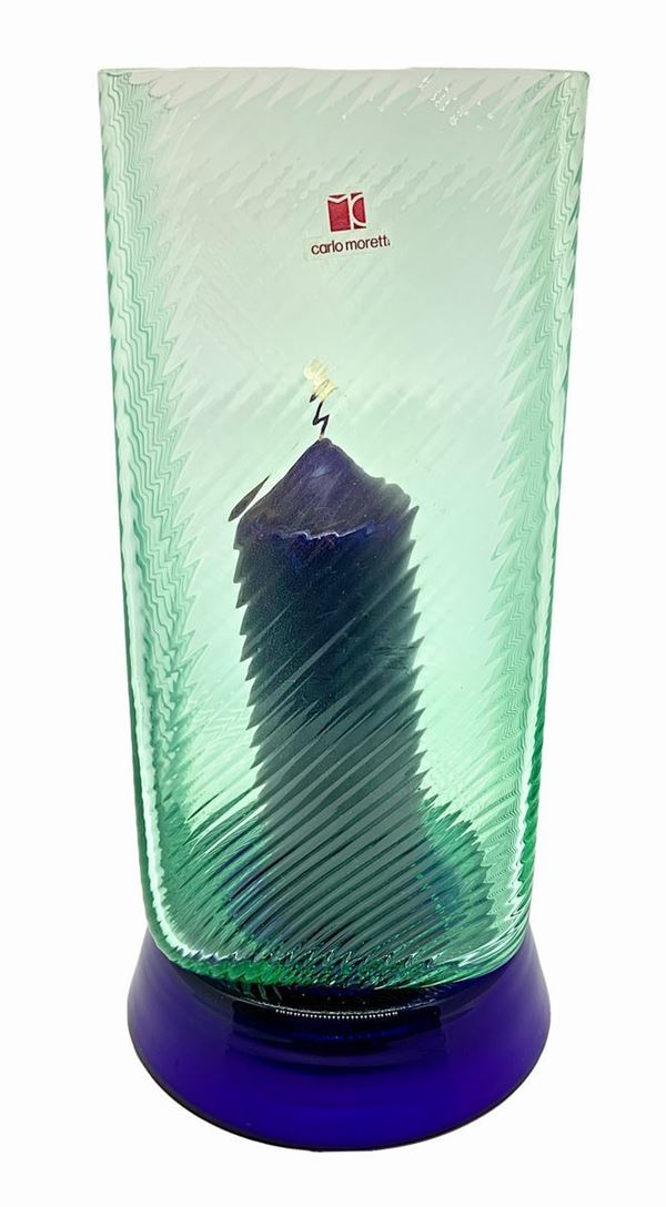 Carlo Moretti - Clear and blue glass candle holder 