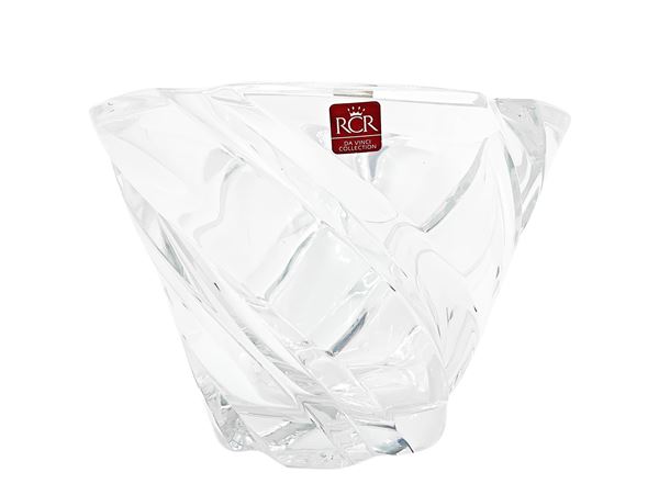 Vaso in cristallo di forma troncoconica con profonde costolature incise, firmato Collection da Vinci