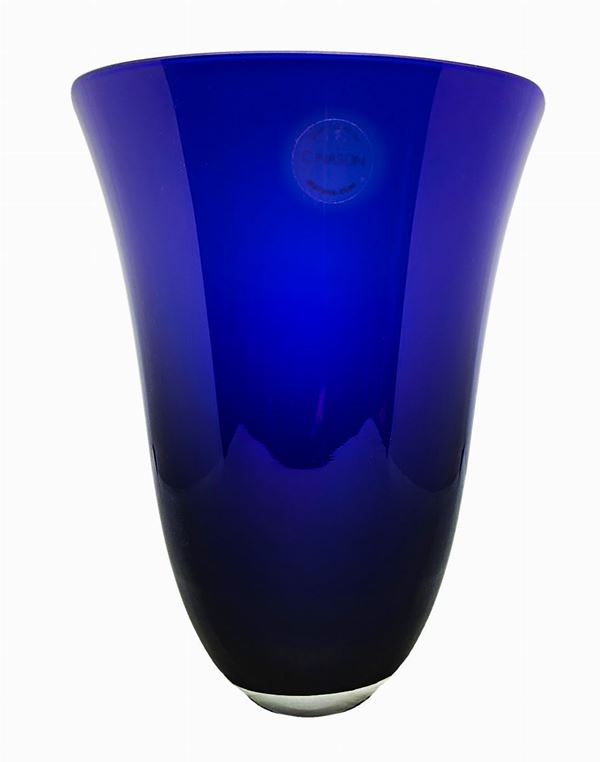 Carlo Nason - Cylindrical vase in submerged and jacketed glass in shades of blue