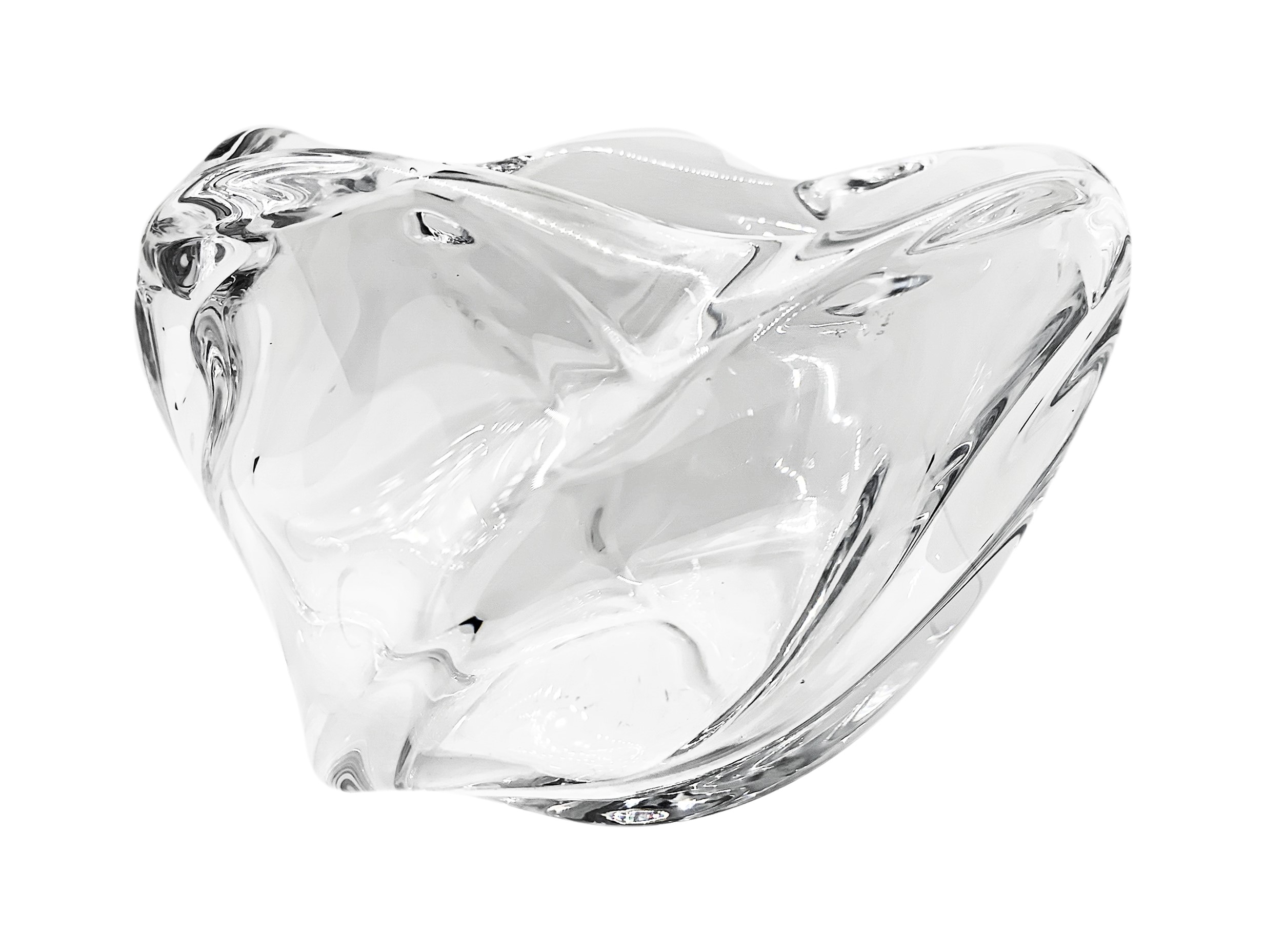Coppa in Vetro Trasparente di Forma Circolare con Costolature a Rilievo Lungo la Superfice.