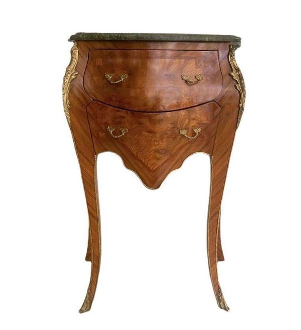 Two-drawer nightstand. with green marble top.