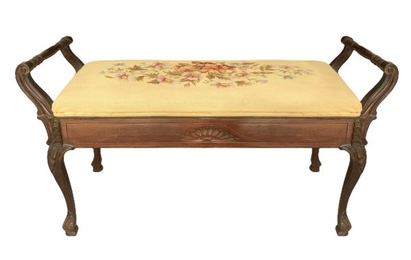 Panchetta in legno con seduta in tessuto floreale
