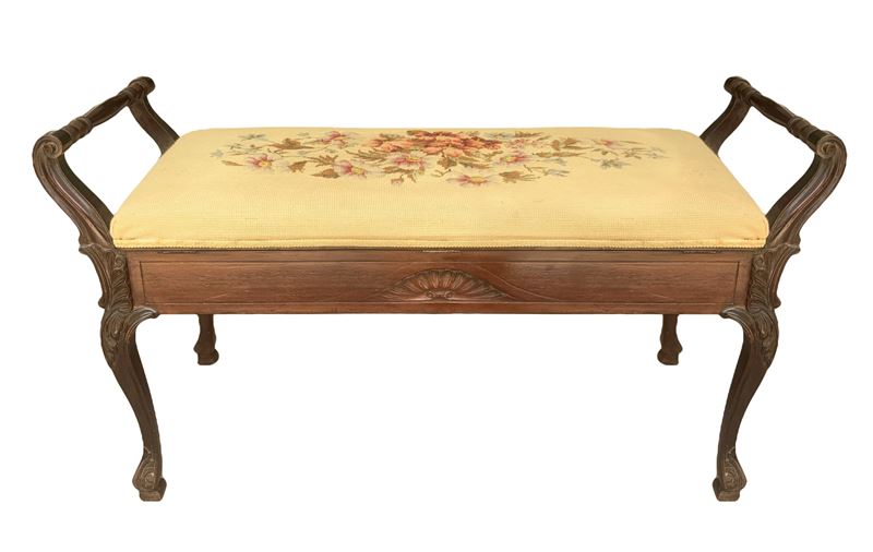 Panchetta in Legno con Seduta in Tessuto Floreale