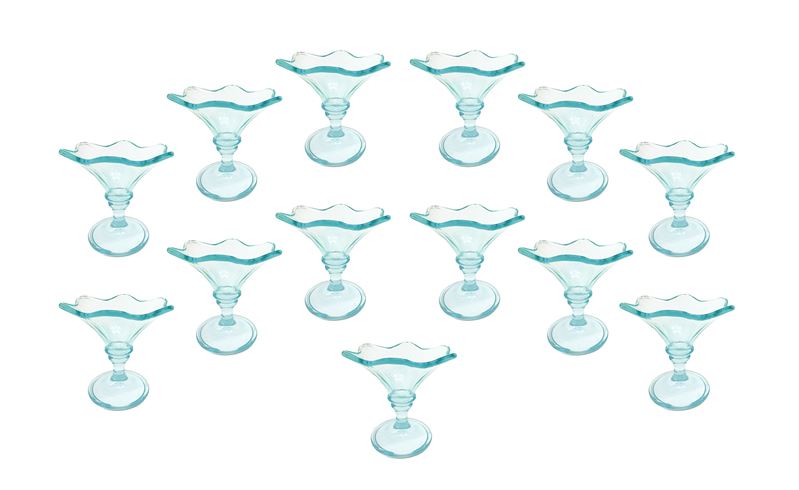 Set di 18 coppe gelato in vetro color turchese, altezza 12 cm