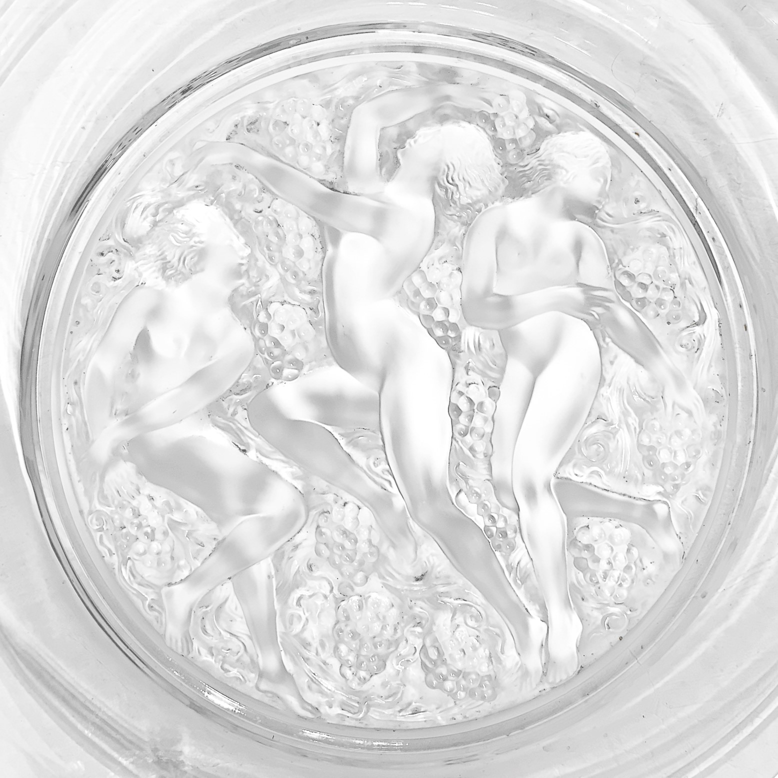 Lalique - Grande Piatto in Cristallo "Côte-D'or" o "trois Figurines Et Raisins"
