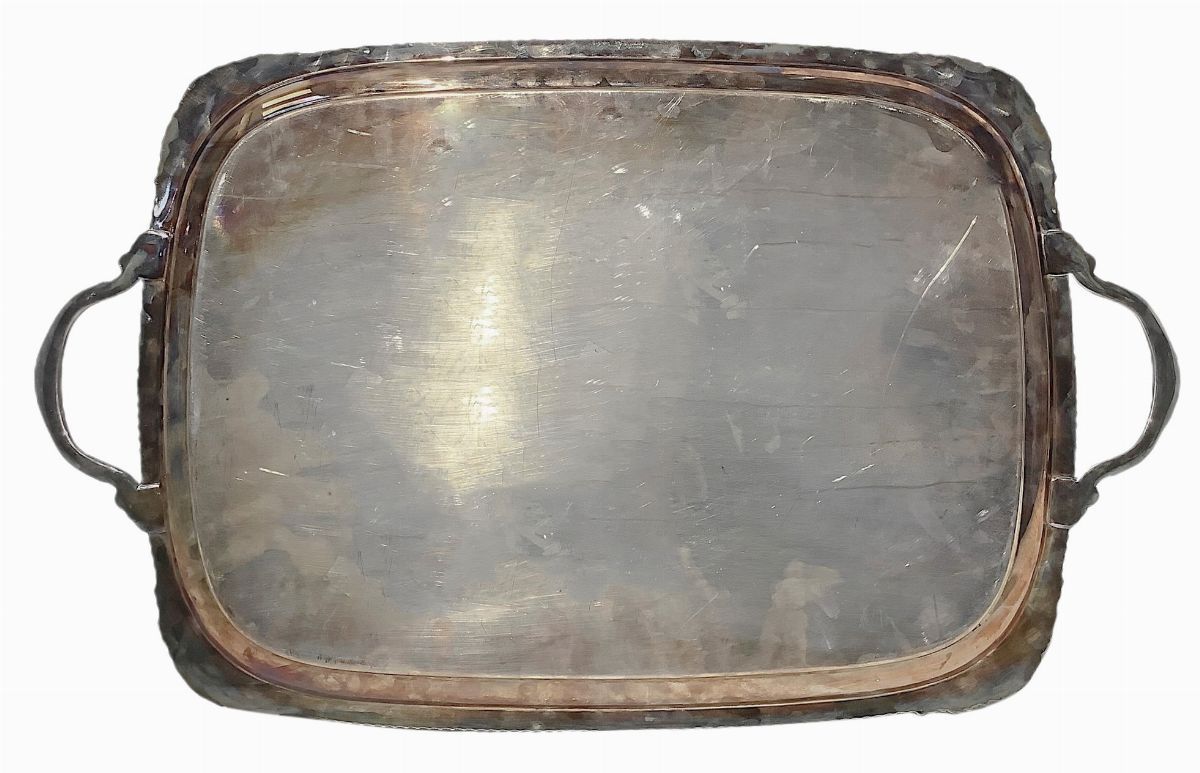 Vassoio rettangolare con manici in silver plate