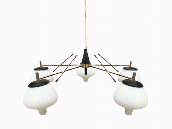 Prod. Stilnovo - Suspension lamp structure in gilded and zapped brass