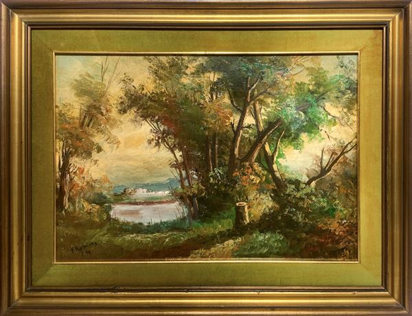Oil painting on canvas depicting landscape