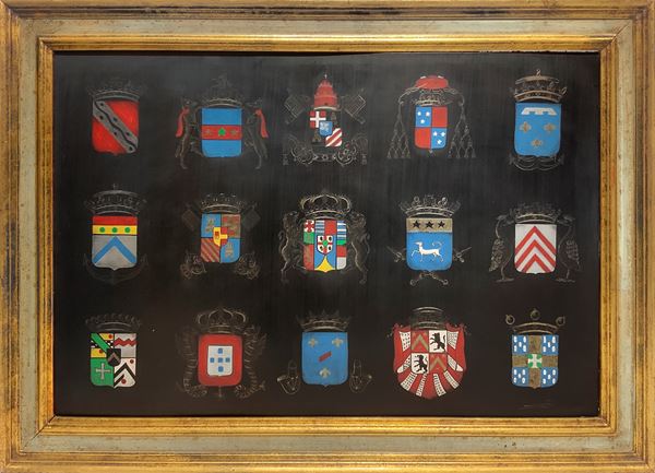 Coats of arms painted in copper