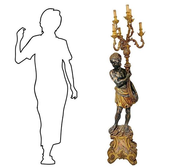 Great wooden floor chandelier depicting Moro. 6-light candlestick.