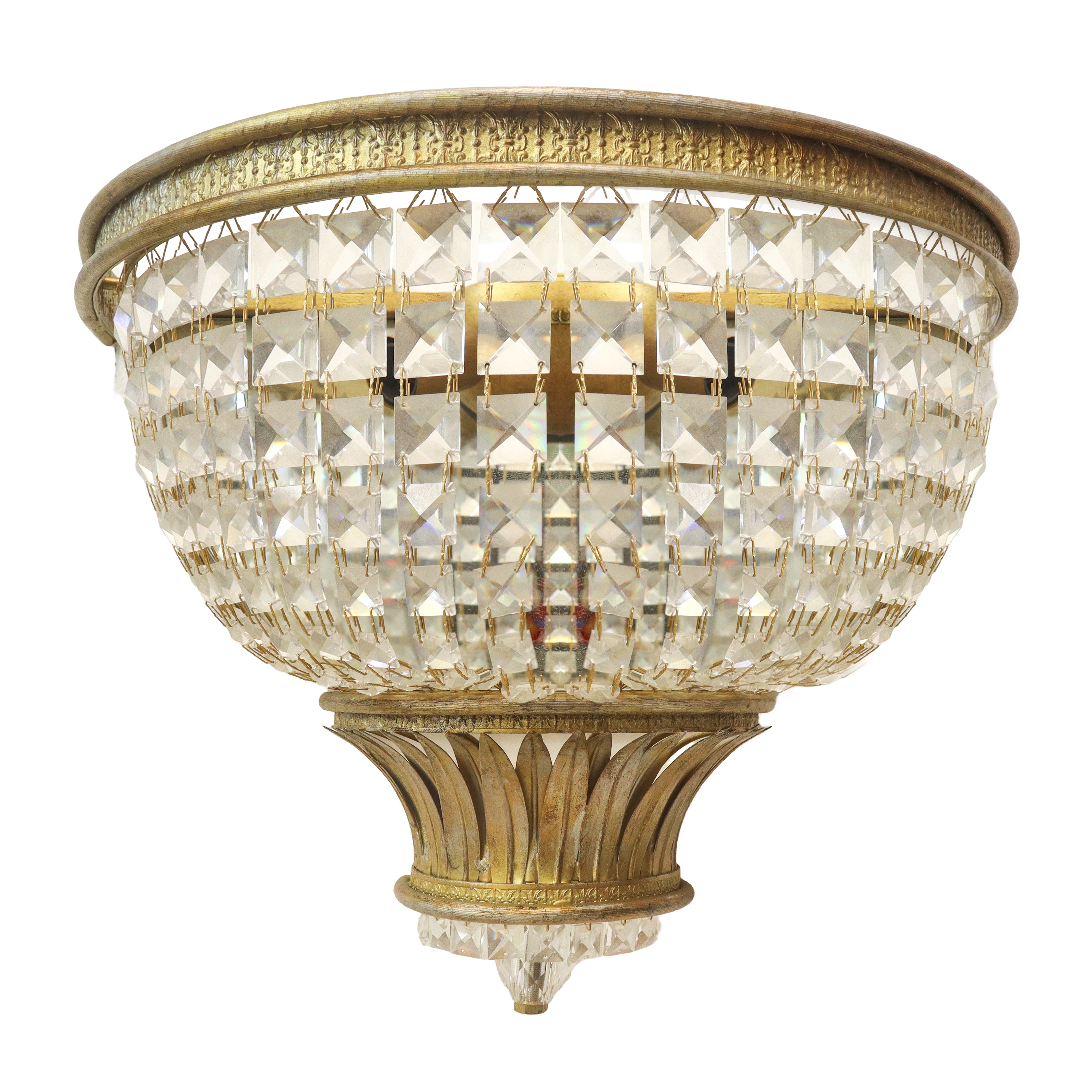 Coppia di appliques in metallo dorato e cristalli