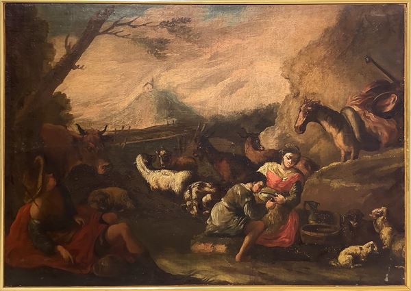 [Jacopo da Ponte] Jacopo Bassano - Scena agreste con personaggi e armenti