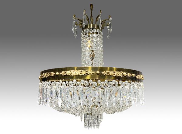 Golden metal chandelier and brindoli and two wall lights