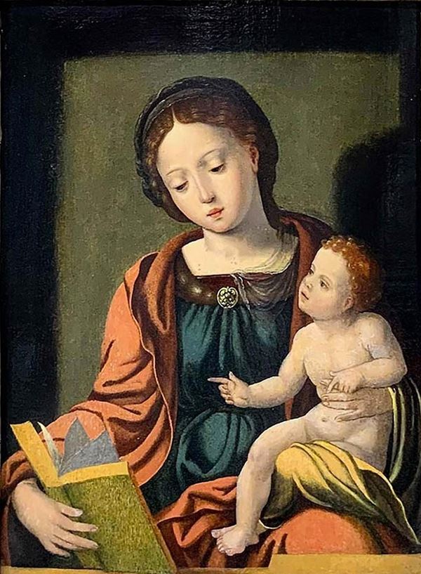 Pieter Coecke van Aelst - Madonna con libro e Gesù bambino.