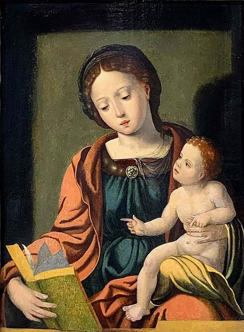 Pieter Coecke Van Aelst - Madonna con Libro e Gesù Bambino.