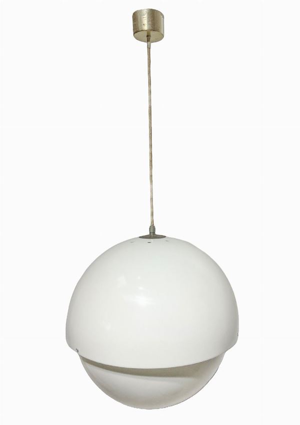  Chandelier with white opal perspex structure and nickel-plated brass details.