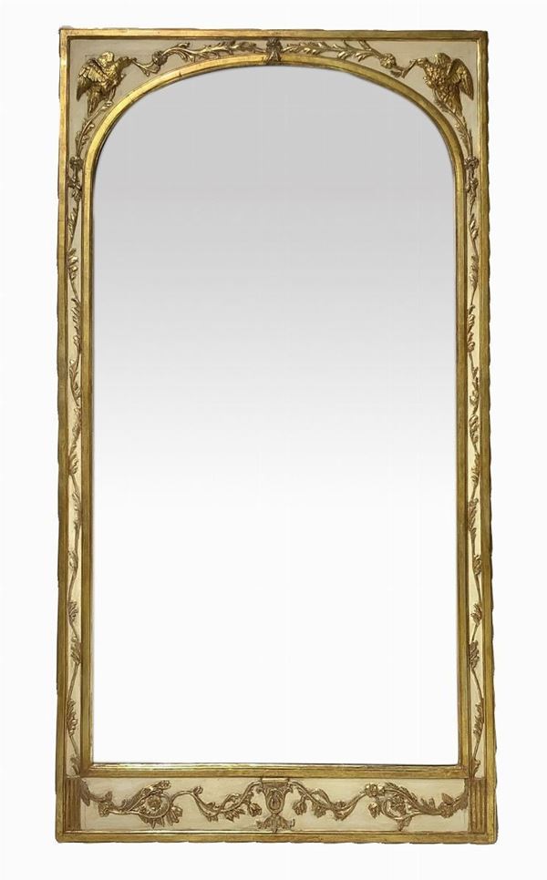 Rectangular wooden mirror, lacquered in the colors of the golden and golden