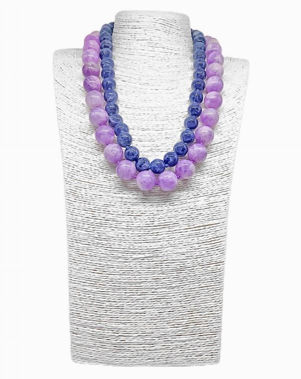 Necklace with two threads, one inside of CYANITE, one of LAVENDER AMETHYST