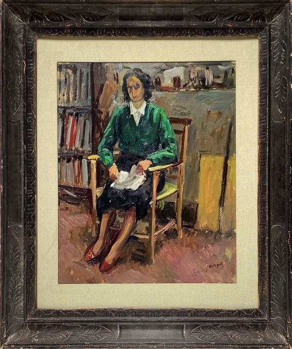 Giuseppe Malagodi - Woman sitting with green jacket