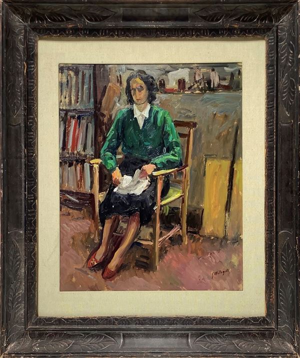Giuseppe Malagodi - Donna seduta con giacca verde