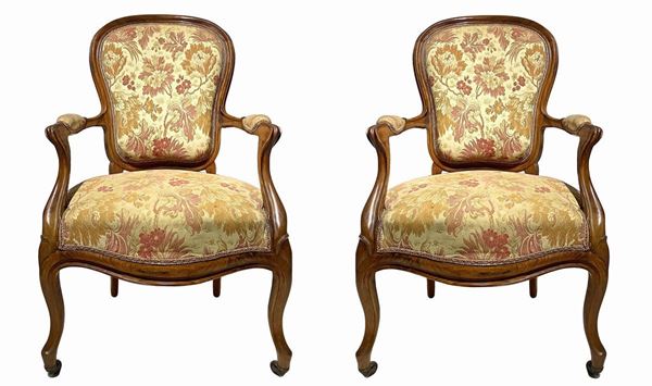 Pair of olive wood armchairs