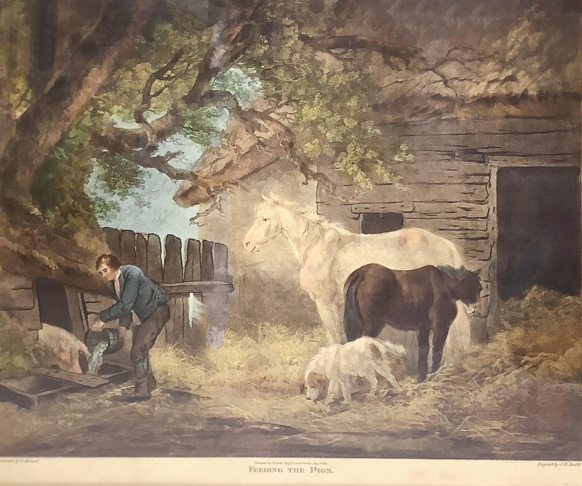 G. Morland, Feeding the pigs, Stampa su carta