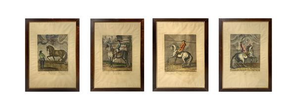 Gruppo di n.4 stampe raffiguranti figure equestri