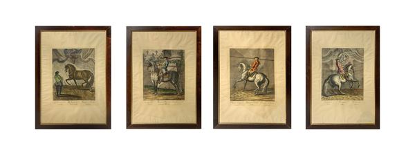 Gruppo di n.4 stampe raffiguranti figure equestri