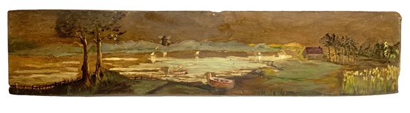 Overhead depicting landscape with trees and boats