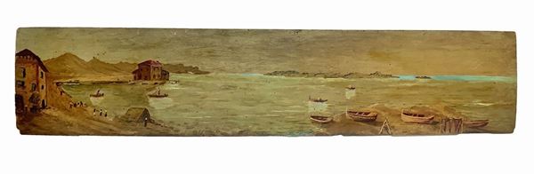 Above door depicting the gulf with boats and houses