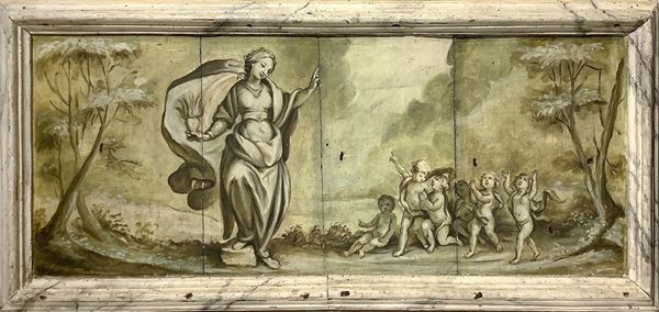 Landscape with cupids adoring the Sacred Heart